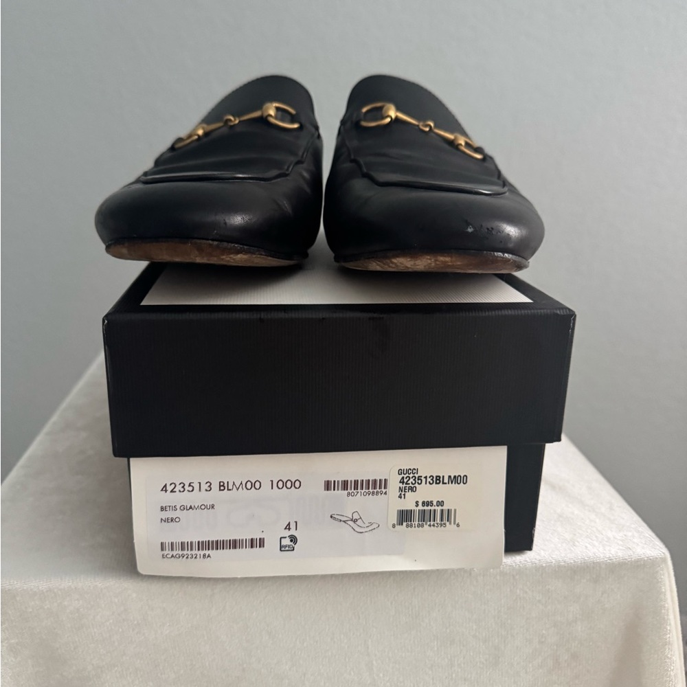 Gucci Black Leather Slip-On Loafers with Gold Detail